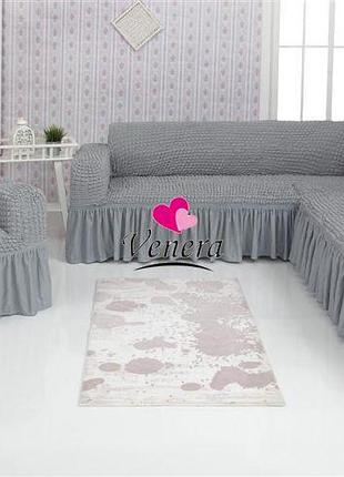 Акция!!! чехол натяжной на угловой диван и кресло donna светло-серый  и еще 15 расцветок