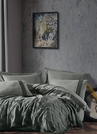 Постельное белье с вафельным покрывалом с кружевом евро размер saheser freya grey