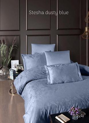 Постельное белье сатин жаккард first choice stesha dusty blue евро размер