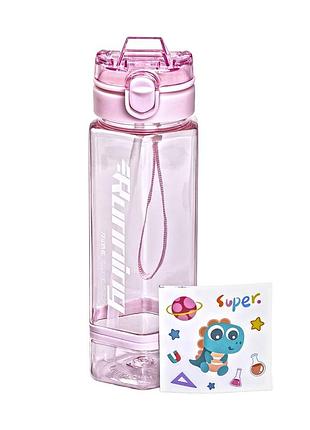 Бутылка для воды 760 мл с трубочкой и наклейками розовая hp-14-48p