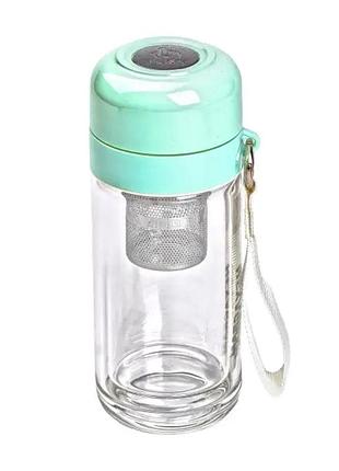 Термос стеклянный hexagram с двойными стенками и заварником 240 мл мятный hp-14-40m