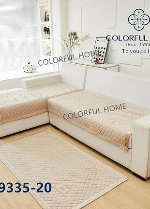 Накидки дивандеки на мягкую мебель кресла премиум диван универсальные велюровые 3 в 1 colorful home светло беж