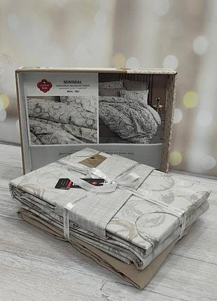 Постільна білизна з простирадлом на гумці ранфорс євро розмір cotton box moil
