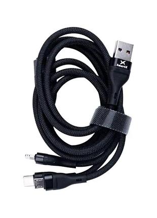 Кабель 3 в 1 type-c micro-usb lightning с нейлоновой оплеткой, быстрая зарядка и передача данных usb 3.0