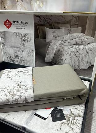Постельное белье сатиновое евро размер cotton box florid vizon