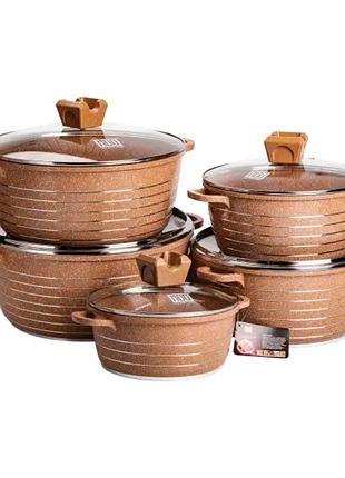 Набір із 5 господарських каструль, 2,5-9 літрів, товсте дно, алюміній mgc hp-4-411ch