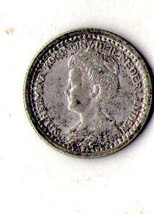 Нідерланди королева вільгельміна 10 центів 1919 рік срібло №2807