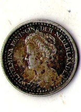 Нідерланди королева вільгельміна 10 центів 1918 рік срібло №2798