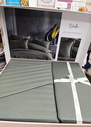 Набор постельного белья сатин страйп 200 на 220 см clasy хаки