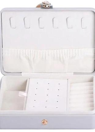 Шкатулка-органайзер для украшений 16х11х4,7 см из экокожи на кнопке, серый цвет