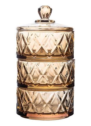 Конфетница трехуровневая стеклянная с крышкой 20×10 см — элегантная посудина для сладостей и сервировки стола