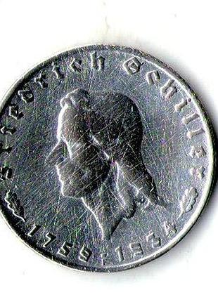 Німеччина - третій рейх 2 рейхсмарки, 1934 175 років від народження фрідріха шиллера срібло №3349