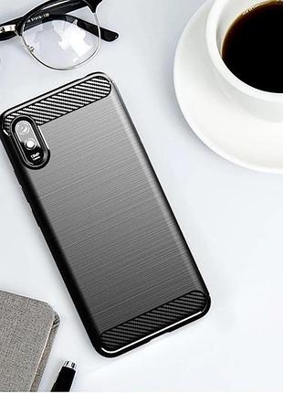 Xiaomi redmi 9a. резиновый чехол carbon fiber
