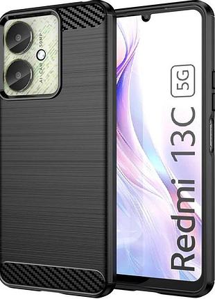 Резиновый чехол для xiaomi redmi 13c / poco c65 carbon fiber