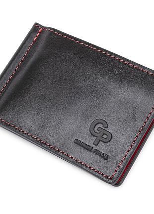 Шкіряний стильний затиск для грошей унісекс grande pelle 11541 чорний