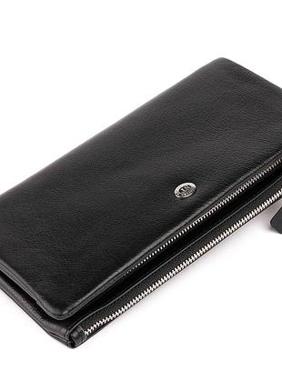 Кошелек-клатч из кожи с карманом для мобильного st leather 19310 черный
