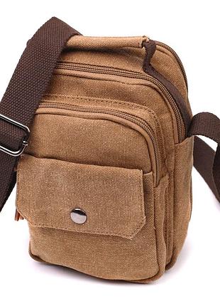 Практичная небольшая мужская сумка из плотного текстиля vintage 22220 коричневый