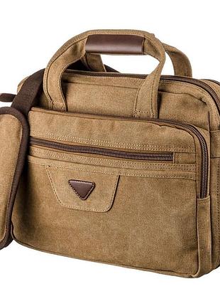 Сумка текстильна для ноутбука на два відділення vintage 20178 коричнева
