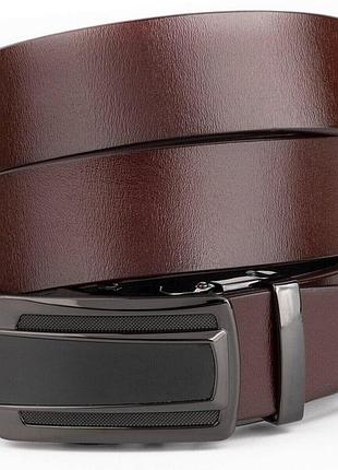 Ремень мужской с темной пряжкой автомат vintage 20295 коричневый