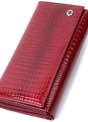 Кожаный лакированный кошелек с блоком для кредитных карт st leather 22682 красный