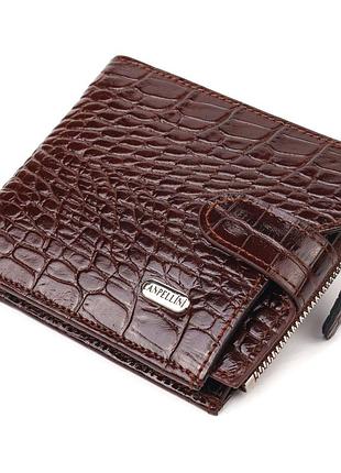 Горизонтальний чоловічий гаманець із натуральної фактурної шкіри canpellini 21503 коричневий