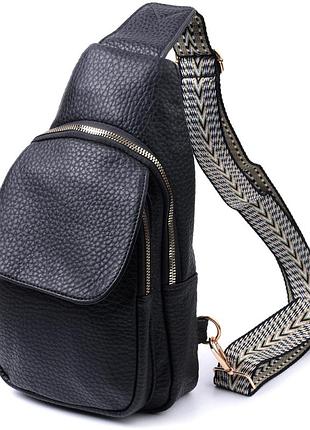 Удобная женская сумка с одной лямкой через плечо из крупнозернистой экокожи vintage 22763 черный