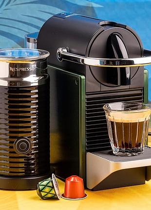 Кофемашина nespress forest green pixie и капучинатор(вспениватель молока) -aeroccino 3 milk frother