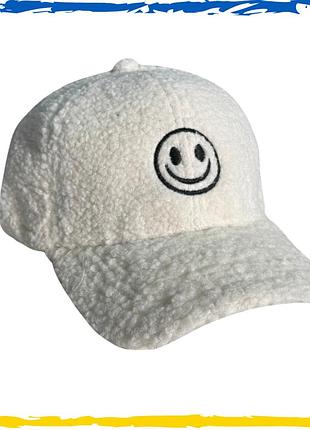 Бейсболка баранчик біла на флісі кепка регулятор-липучка