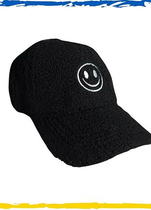 Бейсболка баранчик чорна на флісі кепка регулятор-липучка