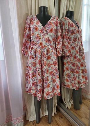 Котоновое с объемными рукавами платье 👗