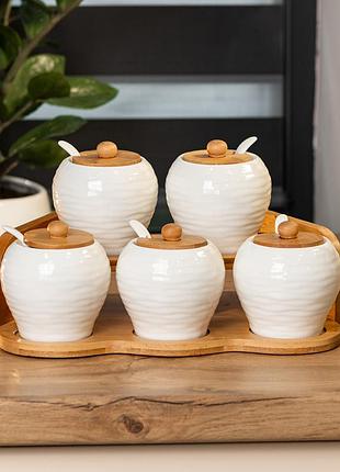 Набір банок для сипучих продуктів з 5 штук по 250 мл керамічний