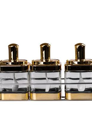 Банки для сыпучих продуктов набор из 3 шт на металической подставке, золото