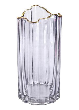 Декоративная стеклянная ваза для цветов 24,5 см, с золотой окантовкой
