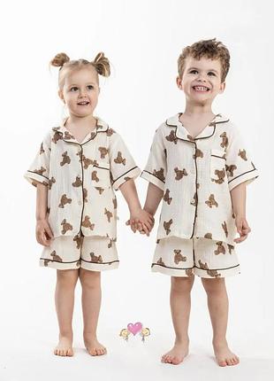 Муслиновые пижамы тедди для детей на рост: от 98 до 110