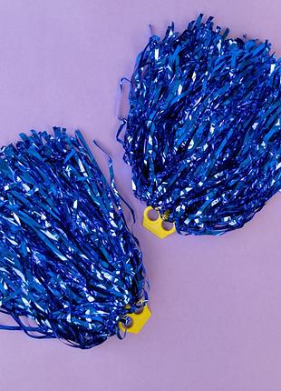 Помпоны для черлидинга струящиеся с кольцами для пальцев уп. 2 шт премиум (синие)