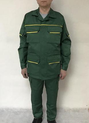Костюм магистраль, куртка с полукомбинезоном зеленого цвета с желтым кантом
