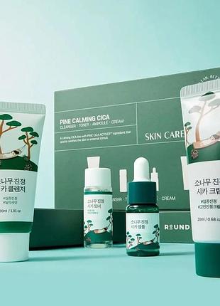 Набор мини-версий для успокоения и восстановления кожи round lab pine calming cica trial kit 80 ml