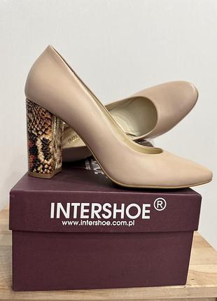Туфлі трендові intershoe poland на яскравому підборі 8см, шкіра, колір попіл троянди