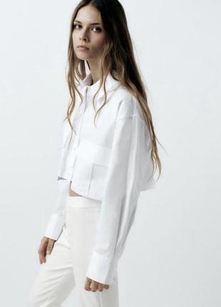 Укорочена сорочка  з коміром та довгими рукавами zara, бавовна