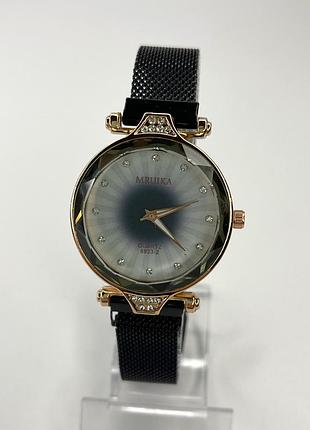 Часы наручные mruika женский стразы метки механизм кварцевый браслет металлический черный 8933-2