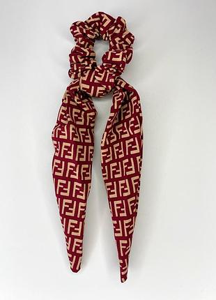 Гумка для волосся finding резинка твіллі в геометричний принт марсала 7 х 27 см