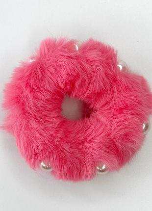 Гумка для волосся finding резинка хутряна з перлинами по колу рожевий 7 см