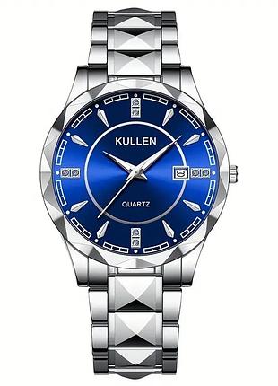 Чоловічий модний кварцовий годинник kuelen - елегантний браслет з нержавіючої сталі, синій циферблат, відображення дати, круглий к