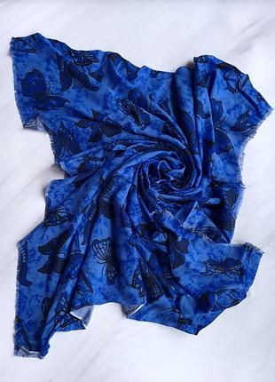 Шаль жіноча в метелики весна-осінь  198х116 см синя