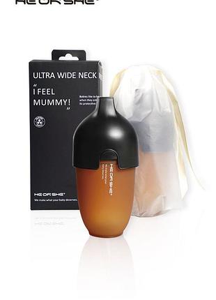 Антиколиковая бутылочка для кормления heorshe 6+ месяцев с силиконовым корпусом(черная)