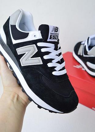 New balance 574 кроссовки мужские замшевые черные с серым весенние летние низкие качество
