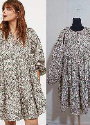 Свободное платье оверсайз с рукавами баллонами из поплина h&amp;m