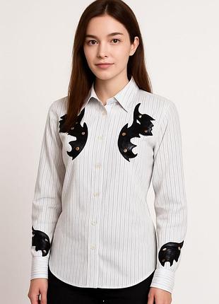 Шикарная белая рубашка с кожанными нашивками raspberry collection с биркой, 💯 оригинал