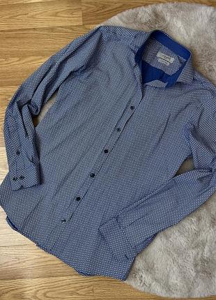 Сорочка чоловіча класична синя slim fit довгий рукав