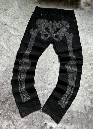 Джинси чоловічі жіночі унісекс зі стразами y2k avant gard y2k стразовий малюнок 33 m l чорні
